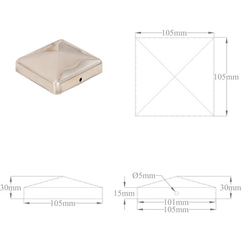  Piramidalni poklopci za stupove ograde 6 kom čelični 101x101 mm Slike