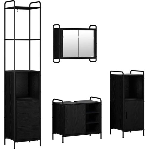  Set ormarića za kupaonicu 4 kom. Crni hrast 40 x 36 x 200 5 cm - Crni hrast Kupaonski ormarić (1 vrata i 1 polica) + viseći orma Slike