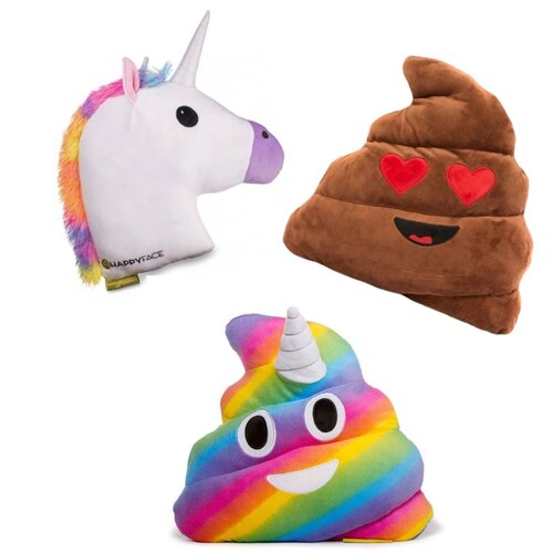 HappyFace Set 3 kakovostnih emoji pli&amp;scaron;astih vzglavnikov samorog in poo 32cm Slike