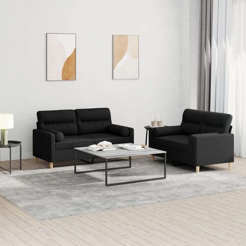  2-dijelni set sofa s jastucima crni od tkanine Cene