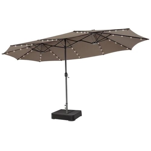  Terasni senčnik, dvojni senčnik 470 cm, z 48 solarnimi LED lučmi + podstavek - rjave barve Slike