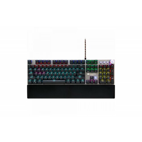 Canyon Nightfall GK-7, Wired Gaming Keyboard,Black 104 mechanical switches,60 million times key life, 22 types of lights,Removable magnetic wrist rest,4 Multifunctional control knob,Trigger actuation 1.5mm,1.6m Braided cable,US layout,dark grey, size Slike