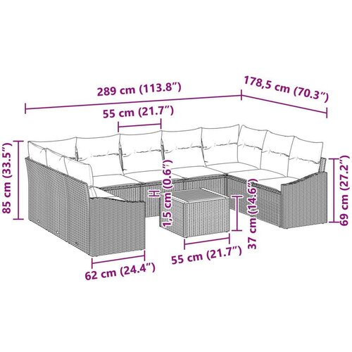 VidaXL set od 10 komada vrtnih sofa s jastučićima crni poli ratan akacija Slike