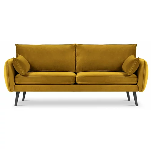 Kooko Home žuti baršunasti kauč s crnim nogama Lento, 198 cm