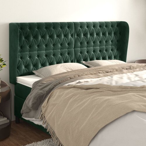 vidaXL Vzglavje z ušesi temno zeleno 183x23x118/128 cm žamet Cene