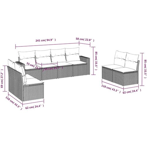  8-dijelni set vrtnih sofa od poliratana s jastucima crni Crna 66 x 62 x 69 cm Slike
