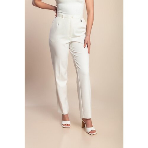 Fenzy Plus Size Elegantne Hlače Z Visokim Pasom, Bele Cene