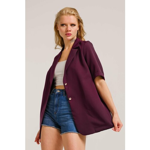 armonika Women's Purple Short Sleeve Two-Button Oversized Jacket Slike