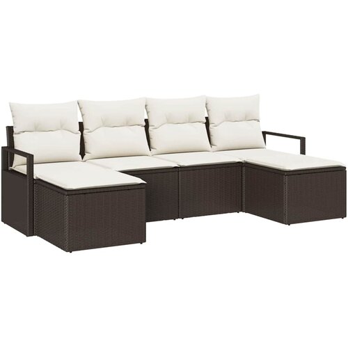 vidaXL Vrtna sedežna garnitura z blazino 6 pcs Rjava in krem, (5000021677) Cene