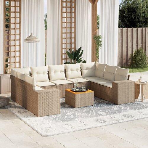 VidaXL 10-dijelni set vrtnih sofa s jastucima bež od poliratana Slike