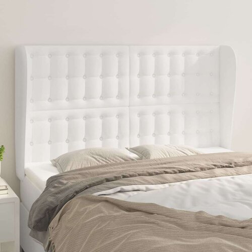  Vzglavje z u&amp;scaron;esi belo 147x23x118/128 cm umetno usnje, (20932156) Slike