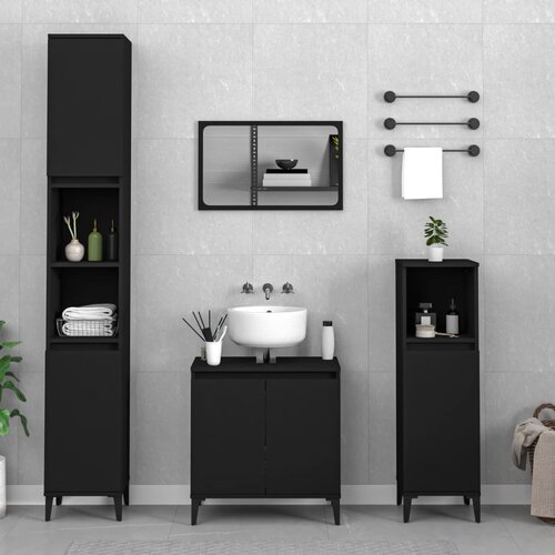 The Living Store Kopalniško pohištvo 3 kosi črne barve inženirski les - Komplet Kopalniškega Pohištva, (21658007) Cene