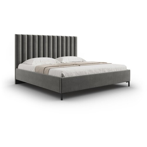 Mazzini Beds Siva oblazinjena zakonska postelja s prostorom za shranjevanje z letvenim dnom 200x200 cm Casey &amp;ndash; Slike