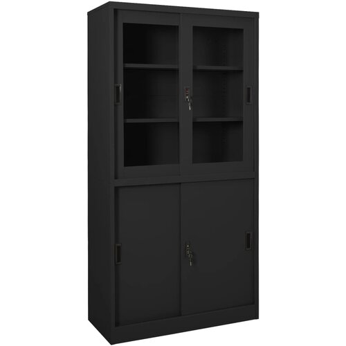 The Living Store Pisarni&amp;scaron;ka omara z drsnimi vrati antracitna 90x40x180 cm jeklo - Pisarni&amp;scaron;ka Omara, (21435642) Slike