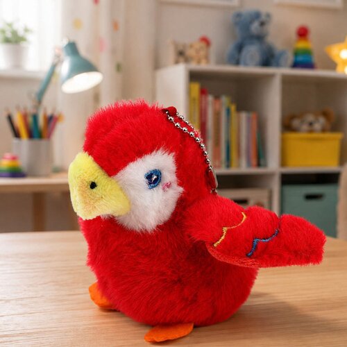  Plush Bird Parrot Mascot on a Keychain with a Pendant Red 9 cm Slike