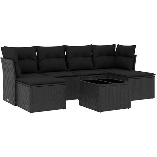  7-dijelni set vrtnih sofa od poliratana s jastucima crni Slike