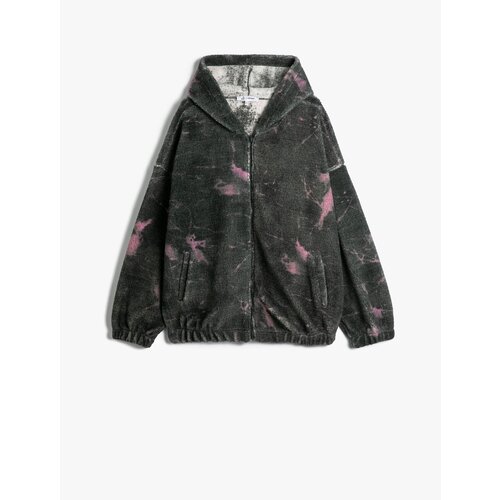Koton Hooded Plush Zippered Oversize Sweatshirt with Batik Pattern Slike