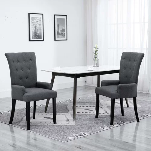 vidaXL Jedilni stol z naslonjali za roke temno sivo blago