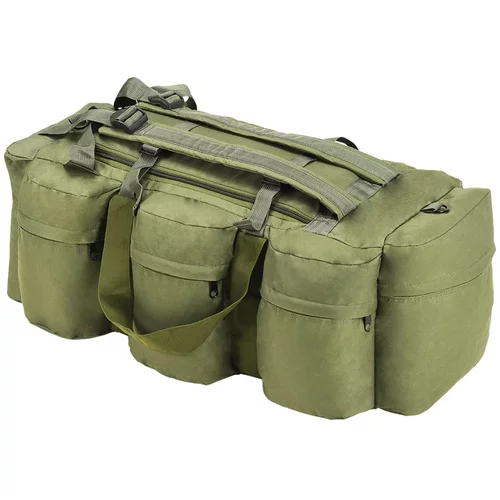 vidaXL 3-v-1 Potovalna torba vojaškega stila 120 L olivno zelene barve