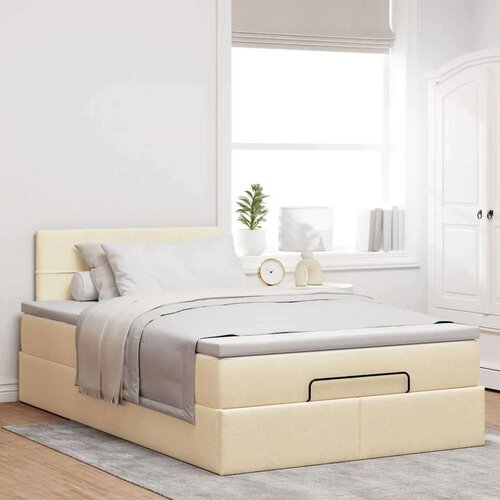 VidaXL Otomanski okvir kreveta s madracem krem 120x200cm od tkanine Slike