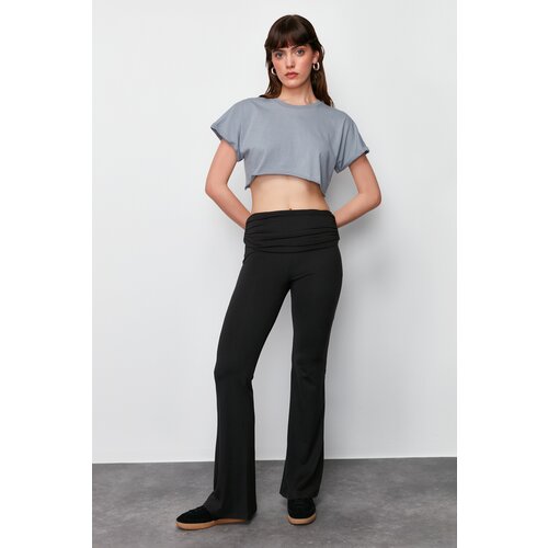 Trendyol Black Soft Fabric Waist Detail Flare/Flare Up Trousers Slike