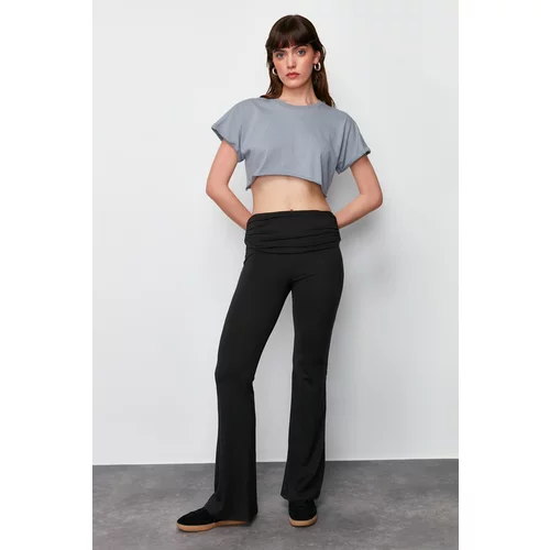 Trendyol Black Soft Fabric Waist Detail Flare/Flare Up Trousers