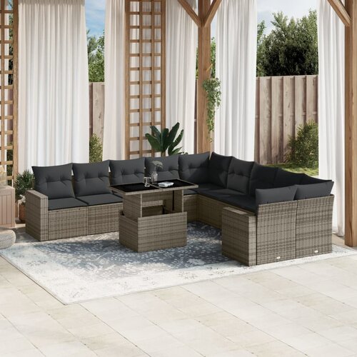 vidaXL 11-dijelni set vrtnih sofa od poliratana s jastucima sivi Cijene