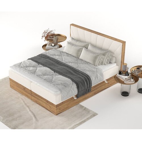 Maison de R&amp;ecirc;ve Kremno bela/v naravni barvi boxspring postelja s prostorom za shranjevanje 140x200 cm Asahi &amp;ndash; Slike