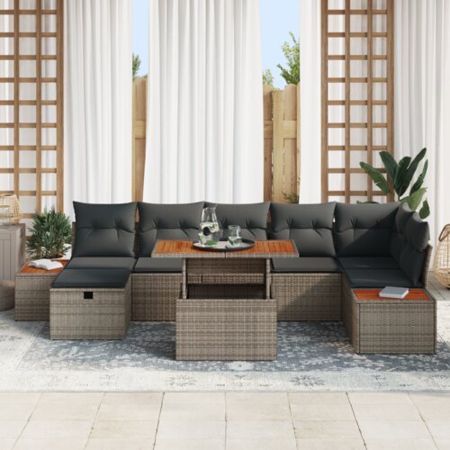 VidaXL 8-dijelni vrtni set sofa s jastučićima sivi poli ratan akacija Slike