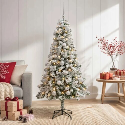  Umjetno božićno drvce s kuglicama 120 cm 150 LED lampica - 120 cm s LED-ima i srebrnim lopticama Cijene