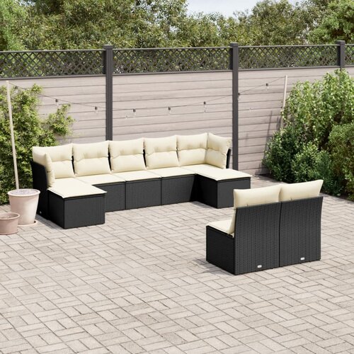  9-dijelni set vrtnih sofa s jastucima crni od poliratana Crna 55 x 55 x 37 cm Cijene