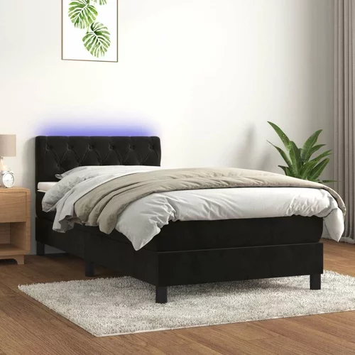  Box spring postelja z vzmetnico LED črna 80x200 cm žamet, (20900222)