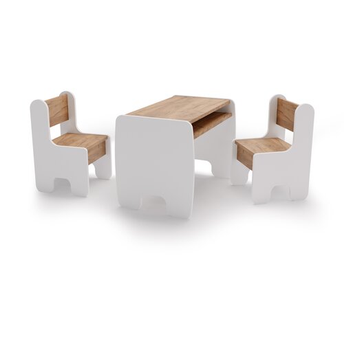 Kobi Furniture Komplet otroške mize in dveh otroških stolov - bela/hrastova lesna barva z zlato barvo, (21960924) Cene