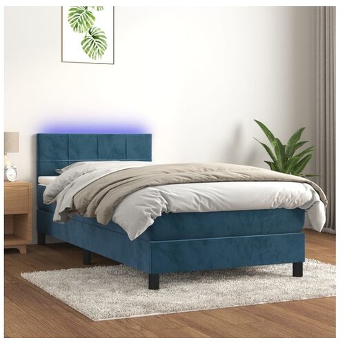  Box spring postelja z vzmetnico LED temno modra 80x200 cm žamet Cene