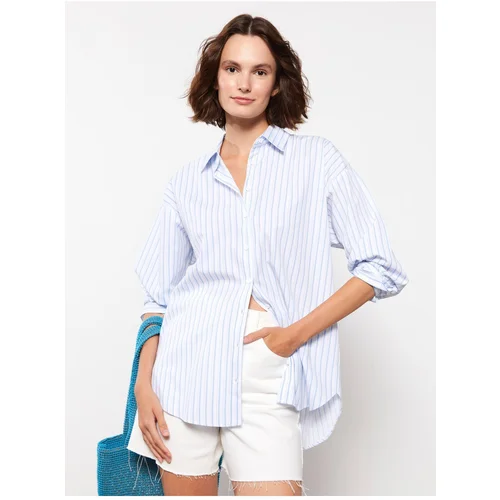 LC Waikiki Women's Front Button Closure Striped Long Sleeve Poplin Shirt