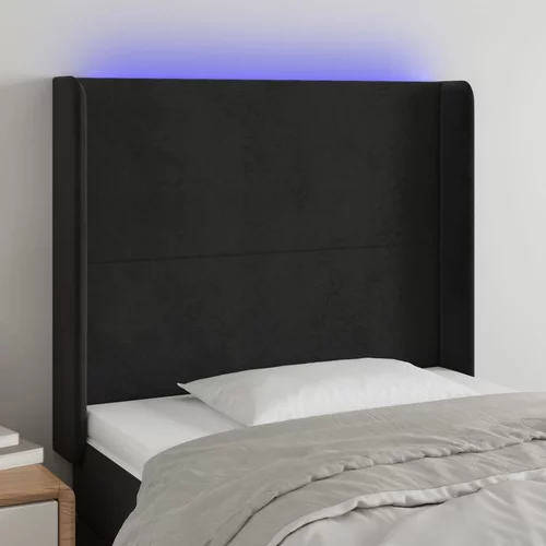 vidaXL LED posteljno vzglavje črno 93x16x118/128 cm žamet