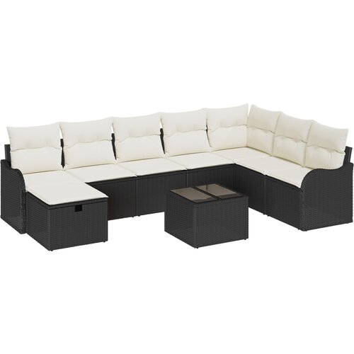 vidaXL Set vrtnih sofa od 9 dijelova s jastučićima crni poli ratan, Kauč za vrt od 2 sjedala s jastučićima crni poli ratan Cijene