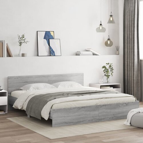  Okvir kreveta s uzglavljem LED siva boja hrasta 200x200 cm Cene