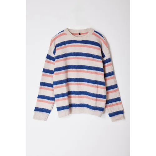 Trendyol Multicolored Oversize Crew Neck Striped Knitwear Sweater