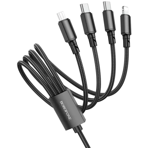  Kabal BOROFONE BX72 za punjenje 4-in-1 charging cable, 1m, 2A, 2x Type-C, lightning, micro, black