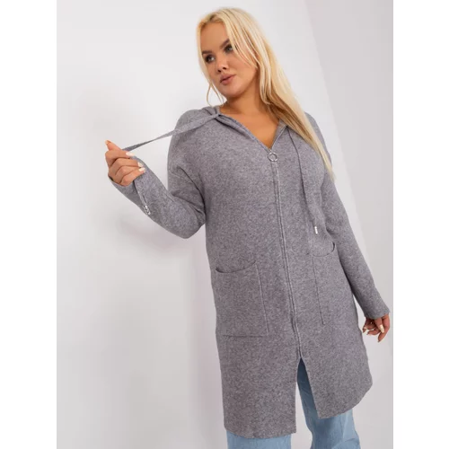 Fashion Hunters Grey long sweater of a larger size with a zipper