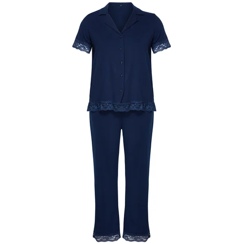 Trendyol Curve Navy Blue Lace Knitted Pajama Set