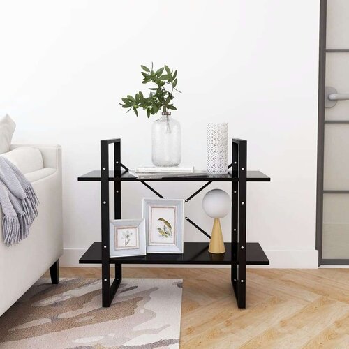 VidaXL Knjižna omara 2-nadstropna črna 80x30x70 cm iverna plo&amp;scaron;ča Slike