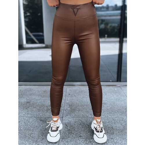 DStreet Legginsy damskie woskowane VALENTIS z wysokim stanem czekoladowe Slike