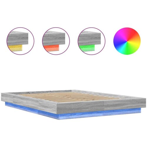 vidaXL Posteljni okvir z LED lučkami siva sonoma 135x190 cm inž. les, (21142777) Cene