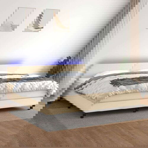  Box spring postelja z vzmetnico LED krem 200x200 cm blago, (20902488) Slike