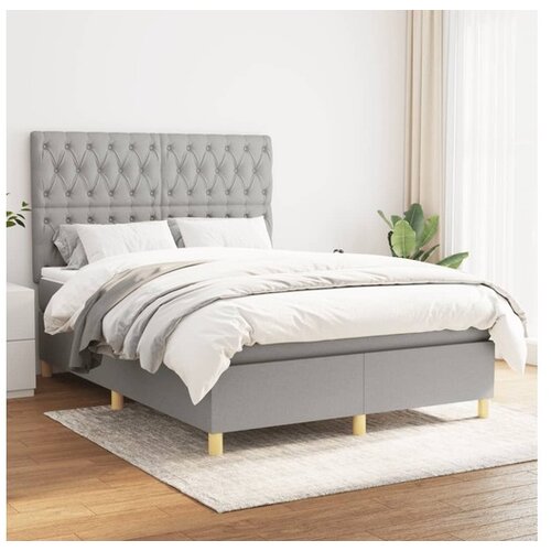  Box spring postelja z vzmetnico svetlo siva 140x200 cm blago Cene