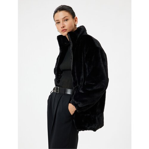 Koton Pocket Elastic Waist Detail Stand Collar Zippered Plush Coat Slike