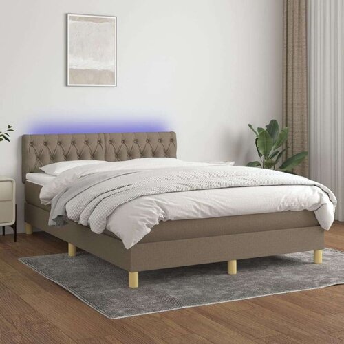  Box spring s madracem LED smeđesivi 140x190 cm tkanina Slike