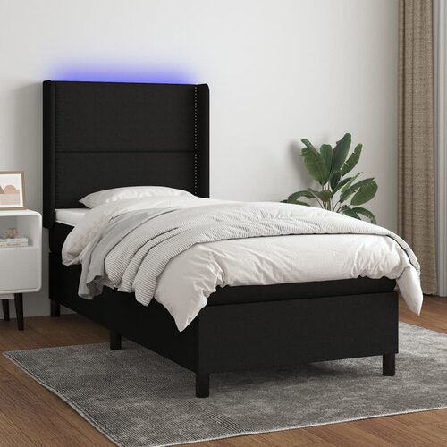 VidaXL Box spring postelja z vzmetnico LED črna 100x200 cm blago Slike